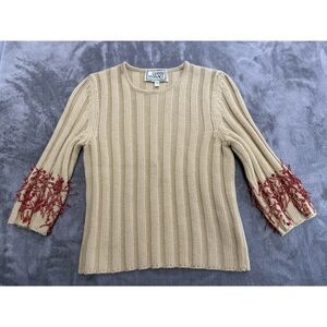 Vintage Gianni Versace Taupe Ribbed Knit Top Coral Beads Italy S